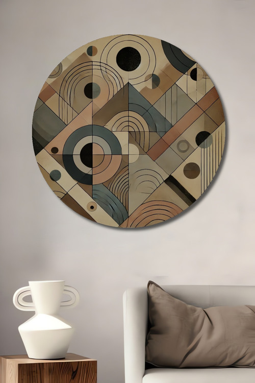 Geometrik Soyut Ahşap Mdf Dekoratif Yuvarlak Ev,İşyeri Duvar Tablo