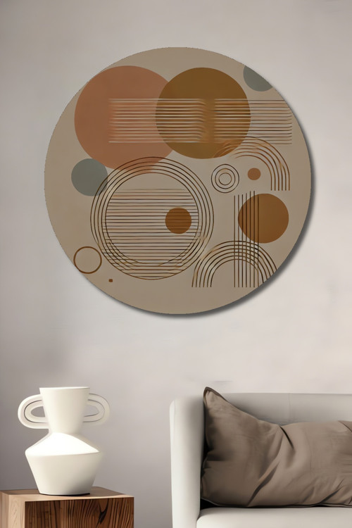 Geometrik Desenler Modern Sanat Ahşap Mdf Dekoratif Yuvarlak Ev,İşyeri Duvar Tablo