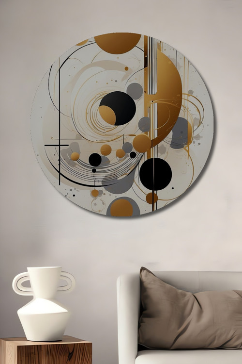 Geometrik Soyut Sanat Ahşap Mdf Dekoratif Yuvarlak Ev,İşyeri Duvar Tablo
