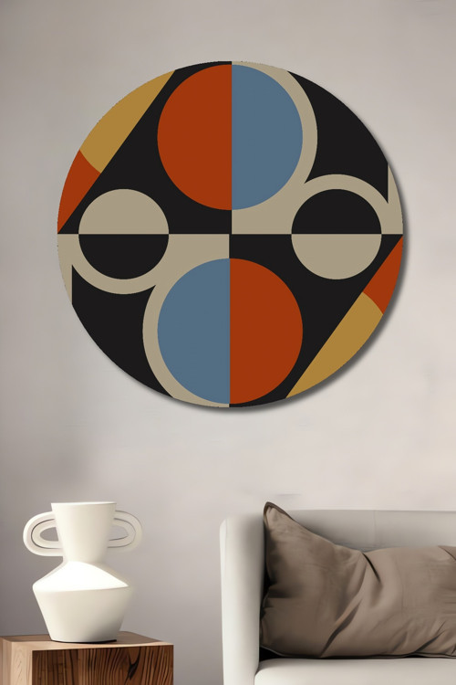 Soyut Sanat Geometrik Desen Dekoratif Ahşap Mdf Yuvarlak Ev,İşyeri Duvar Tablo