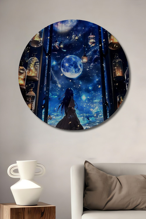 Gökyüzü Rüyası Dekoratif Ahşap Mdf Yuvarlak Ev,İşyeri Duvar Tablo