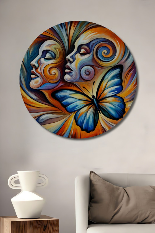 Ruhun Dönüşümü Soyut Sanat Dekoratif Ahşap Mdf Yuvarlak Ev,İşyeri Duvar Tablo