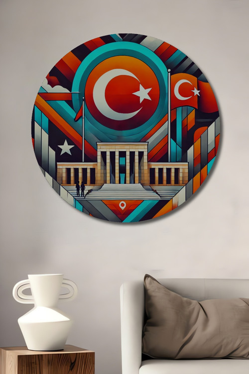 Anıtkabir Modern Sanat Ahşap Mdf Dekoratif Yuvarlak Ev,İşyeri Duvar Tablo