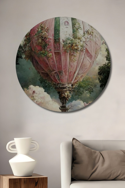 Romantik Balon Manzarası Dekoratif Ahşap Mdf Yuvarlak Ev,İşyeri Duvar Tablo