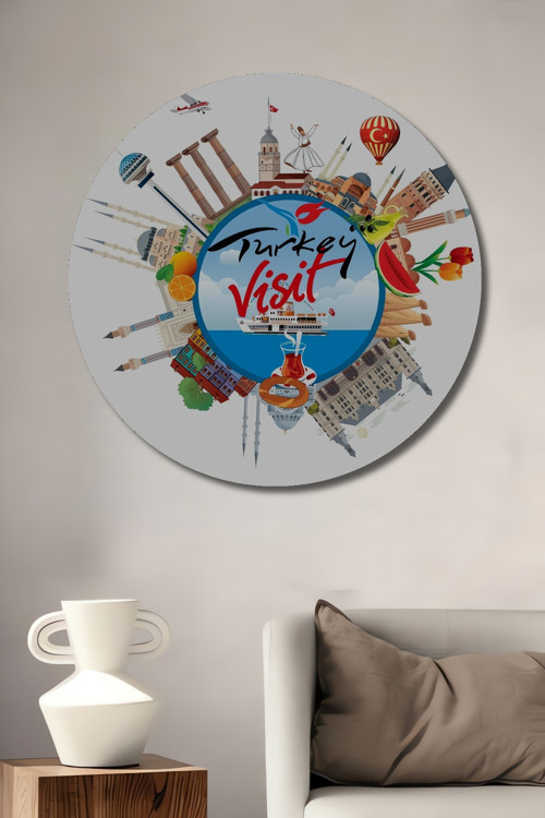 Türkiye Gezi Kültür Sanat Ahşap Mdf Dekoratif Yuvarlak Ev,İşyeri Duvar Tablo
