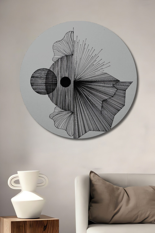 Siyah Beyaz Soyut Sanat Ahşap Mdf Dekoratif Yuvarlak Ev,İşyeri Duvar Tablo