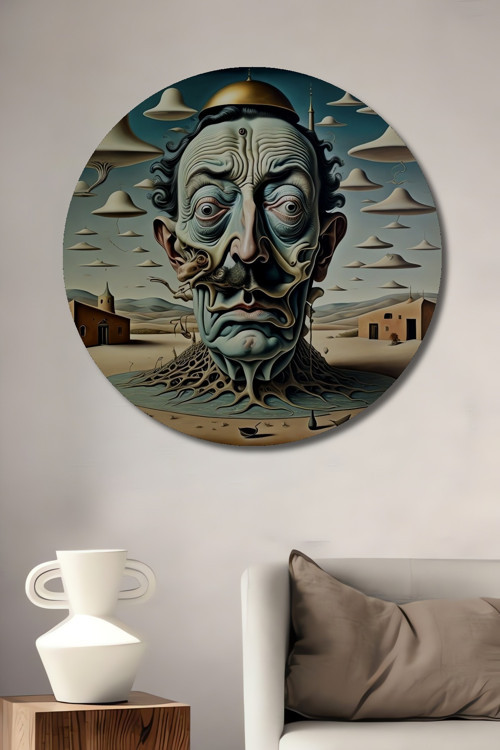 Salvador Dali Soyut Sanat Ahşap Mdf Dekoratif Yuvarlak Ev,İşyeri Duvar Tablo