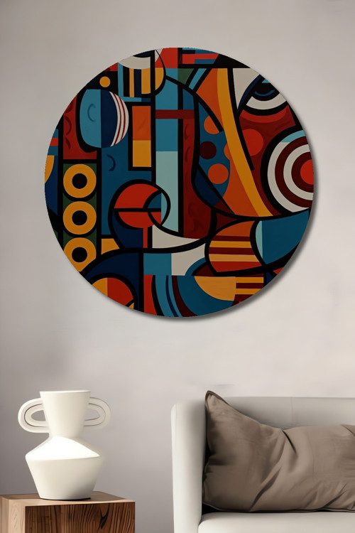 Renkli Soyut Sanat Ahşap Mdf Dekoratif Yuvarlak Ev,İşyeri Duvar Tablo