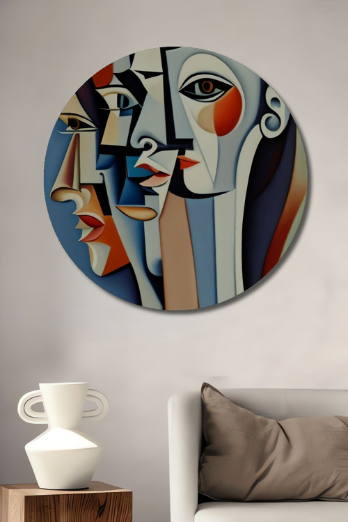Pablo Picasso Soyut Sanat Yağlı Boya Görünümlü Ahşap Dekoratif Yuvarlak Ev,İşyeri Duvar Tablo