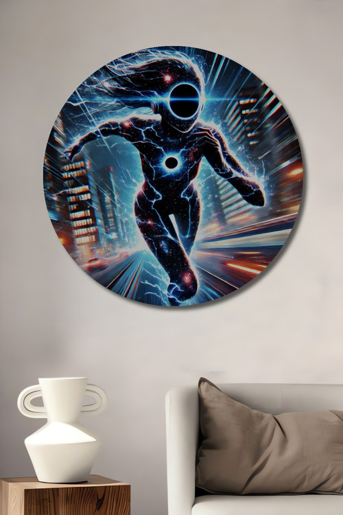 Neon Işıklı Koşucu Modern Ahşap Mdf Yuvarlak Ev,İşyeri Duvar Tablo