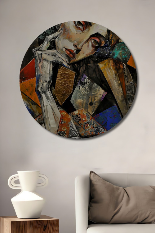 Soyut Portre Modern Sanat Dekoratif Ahşap Mdf Yuvarlak Ev,İşyeri Duvar Tablo