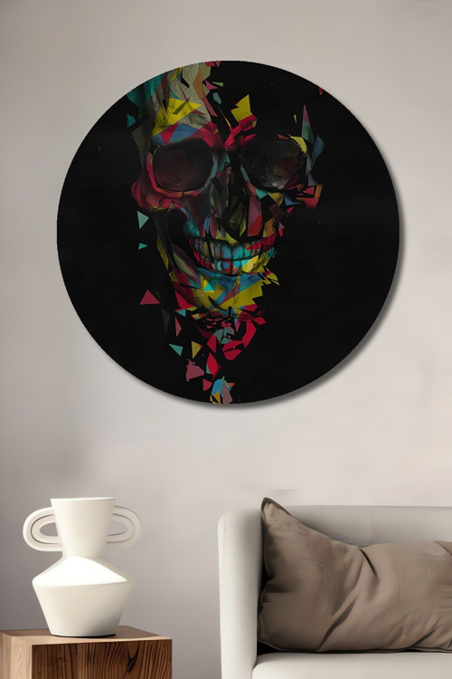 Renkli Geometri Soyut Sanat Dekoratif Ahşap Mdf Yuvarlak Ev,İşyeri Duvar Tablo