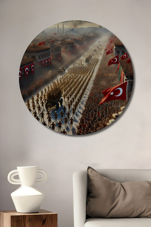 Türk Ordusu Geçit Töreni Dekoratif Ahşap Mdf Yuvarlak Ev,İşyeri Duvar Tablo