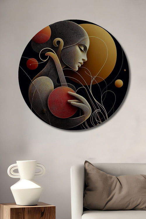 Mistik Kadın Portresi Modern Soyut Sanat Ahşap Dekoratif Yuvarlak Ev,İşyeri Duvar Tablo