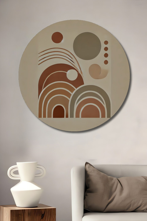 Minimalist Geometrik Desen Dekoratif Ahşap Mdf Yuvarlak Ev,İşyeri Duvar Tablo