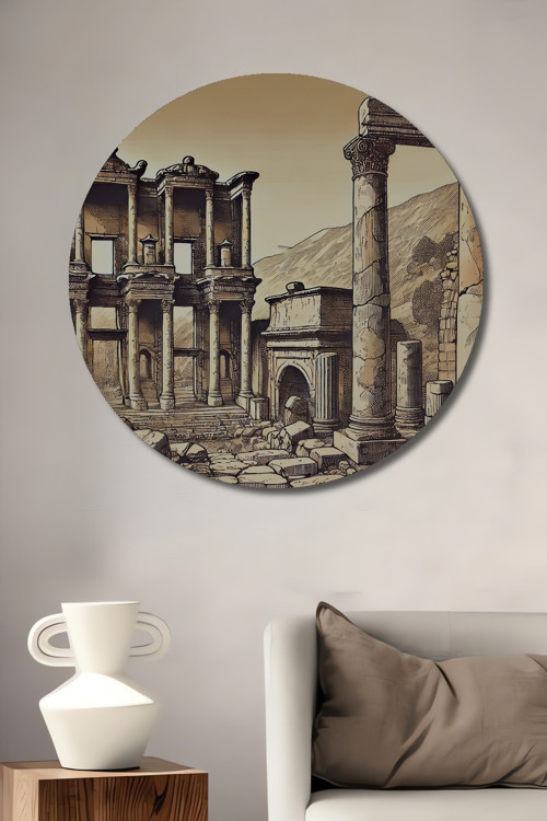 Efes Antik Kenti Ahşap Mdf Dekoratif Yuvarlak Ev,İşyeri Duvar Tablo