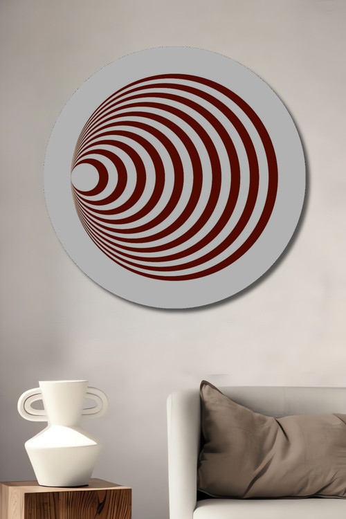 Optik İllüzyon Geometrik Desen Ahşap Mdf Dekoratif Yuvarlak Ev,İşyeri Duvar Tablo