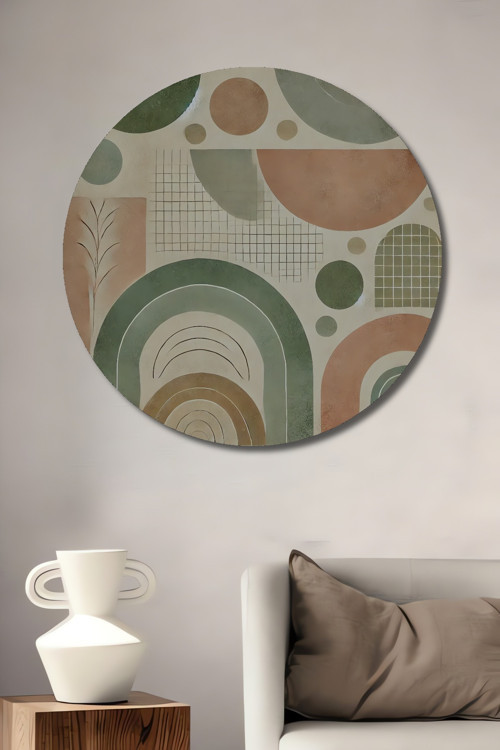 Minimalist Geometrik Desen Dekoratif Ahşap Mdf Yuvarlak Ev,İşyeri Duvar Tablo