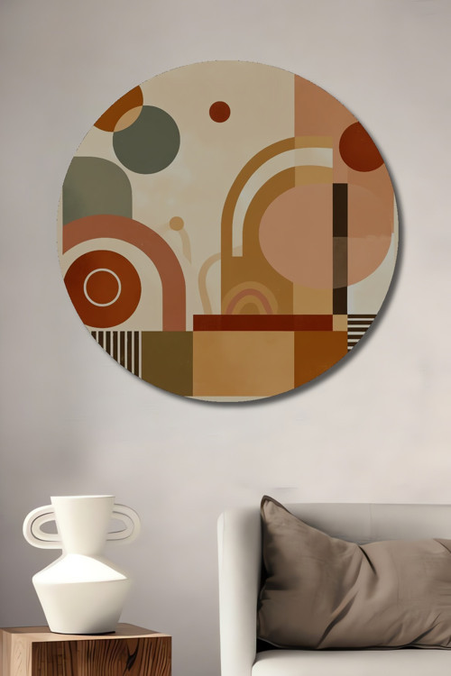 Geometrik Soyut Sanat Ahşap Mdf Dekoratif Yuvarlak Ev,İşyeri Duvar Tablo