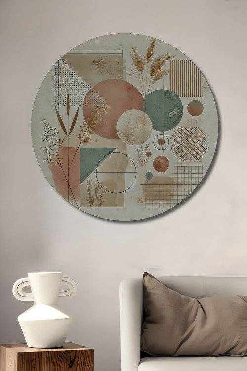 Geometrik Formlar Modern Sanat Dekoratif Ahşap Mdf Yuvarlak Ev,İşyeri Duvar Tablo