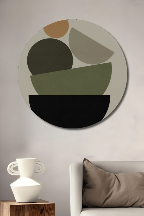 Geometrik Şekiller Minimalist Ahşap Mdf Dekoratif Yuvarlak Ev,İşyeri Duvar Tablo