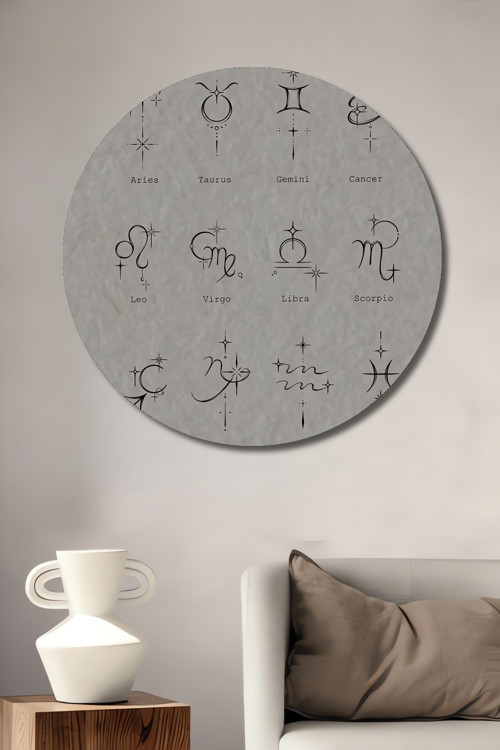 Burç Sembolleri Modern Minimalist Ahşap Mdf Dekoratif Yuvarlak Ev,İşyeri Duvar Tablo