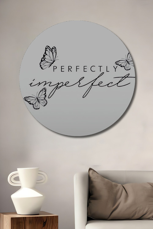 Kelebekler Ve Yazı Minimalist Ahşap Mdf Dekoratif Yuvarlak Ev,İşyeri Duvar Tablo