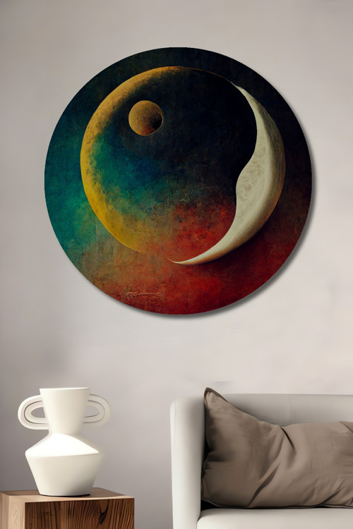 Ying Yang Soyut Sanat Dekoratif Ahşap Mdf Yuvarlak Ev,İşyeri Duvar Tablo