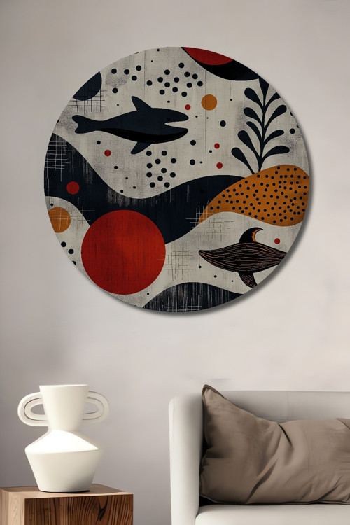 Deniz Temalı Modern Sanat Dekoratif Ahşap Mdf Yuvarlak Ev,İşyeri Duvar Tablo