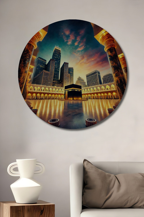 Kabe Manzaralı Modern Ahşap Mdf Dekoratif Yuvarlak Ev,İşyeri Duvar Tablo