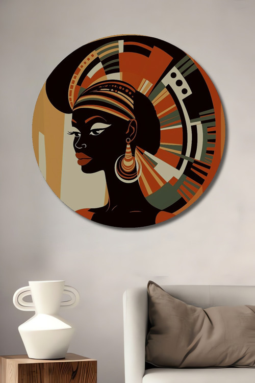 Afrika Kadını Modern Ahşap Mdf Dekoratif Yuvarlak Ev,İşyeri Duvar Tablo