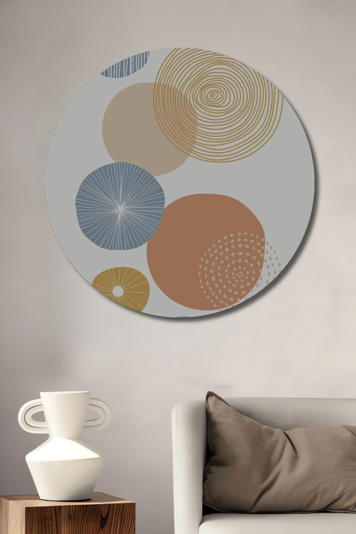 Dairesel Modern Geometrik Desenler Ahşap Mdf Dekoratif Yuvarlak Ev,İşyeri Duvar Tablo