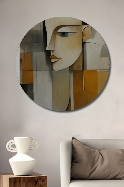 Soyut Yüz Figürü Modern Sanat Ahşap Mdf Dekoratif Yuvarlak Ev,İşyeri Duvar Tablo