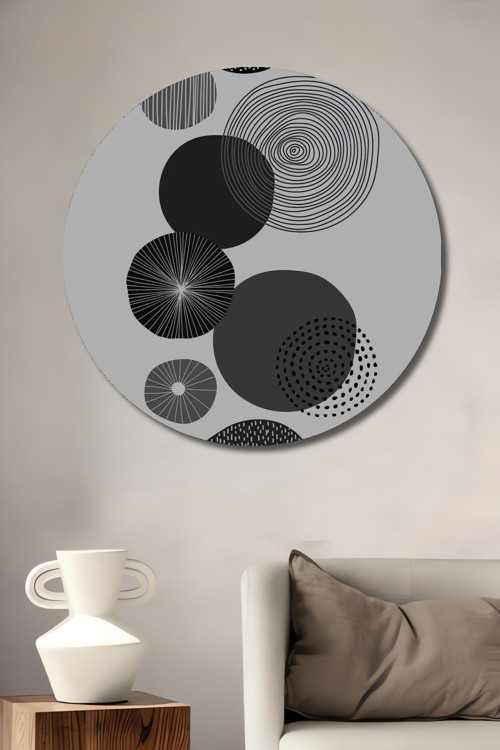 Geometrik Daireler Dekoratif Ahşap Mdf Yuvarlak Ev,İşyeri Duvar Tablo