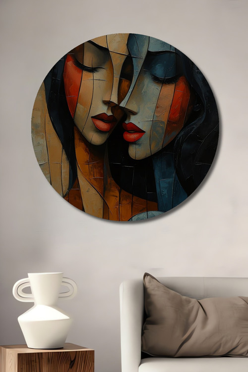 Kadın Portreleri Soyut Sanat Dekoratif Ahşap Mdf Yuvarlak Ev,İşyeri Duvar Tablo