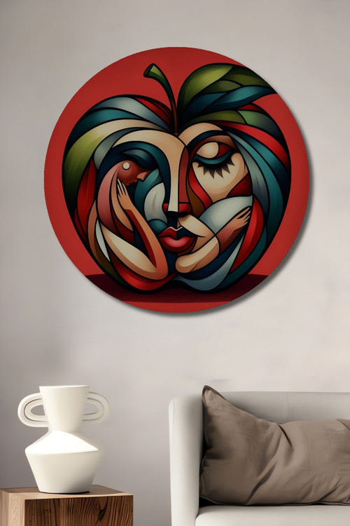 Renkli Elma Soyut Sanat Ahşap Mdf Dekoratif Yuvarlak Ev,İşyeri Duvar Tablo