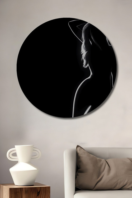 Silüet Kadın Minimalist Ahşap Mdf Dekoratif Yuvarlak Ev,İşyeri Duvar Tablo