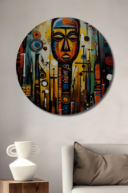 Afrika Maskesi Soyut Sanat Ahşap Mdf Dekoratif Yuvarlak Ev,İşyeri Duvar Tablo