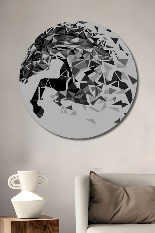 Koşan At Geometrik Soyut Sanat Dekoratif Ahşap Mdf Yuvarlak Ev,İşyeri Duvar Tablo