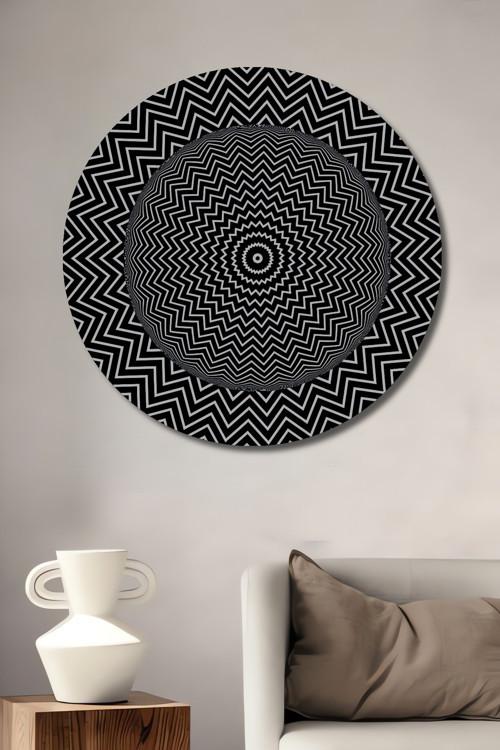Hipnotik Soyut Sanat Dekoratif Ahşap Mdf Yuvarlak Ev,İşyeri Duvar Tablo