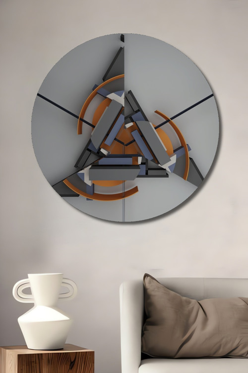 Geometrik Desen Ahşap Mdf Dekoratif Yuvarlak Ev,İşyeri Duvar Tablo