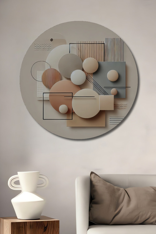 Modern Geometrik Şekiller Dekoratif Ahşap Mdf Yuvarlak Ev,İşyeri Duvar Tablo