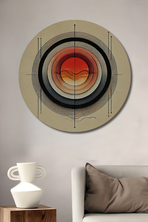 Dairesel Geometrik Soyut Sanat Ahşap Mdf Dekoratif Yuvarlak Ev,İşyeri Duvar Tablo