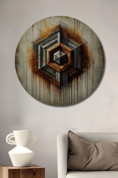Ahşap Mdf Dekoratif Yuvarlak Ev,İşyeri Duvar Tablo Geometrik Sanat Şıklığı
