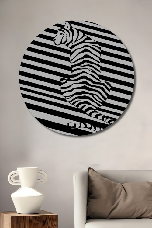 Zebra Desenli Modern Ahşap Mdf Yuvarlak Ev,İşyeri Duvar Tablo