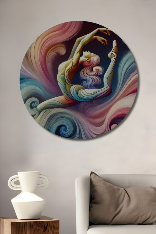 Balerinli Modern Sanat Ahşap Mdf Dekoratif Yuvarlak Ev,İşyeri Duvar Tablo
