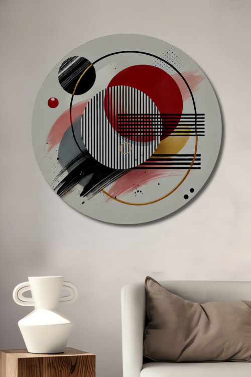 Modern Geometrik Soyut Sanat Ahşap Mdf Dekoratif Yuvarlak Ev,İşyeri Duvar Tablo