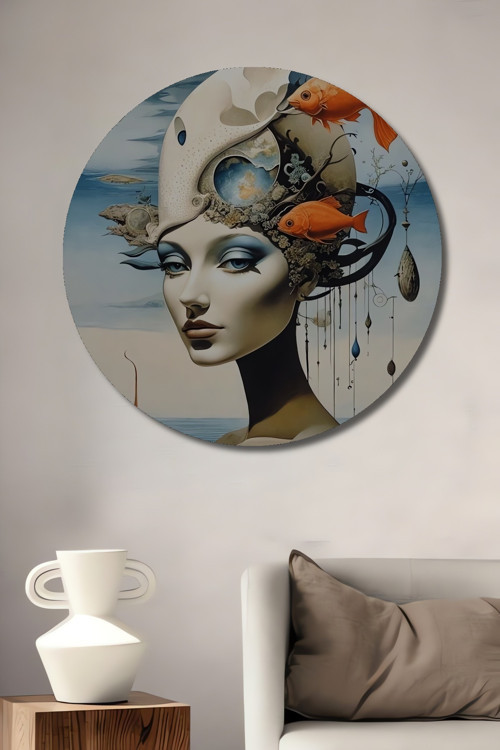 Deniz Tanrıçası Altın Balıklar Modern Sanat Ahşap Mdf Dekoratif Tablo