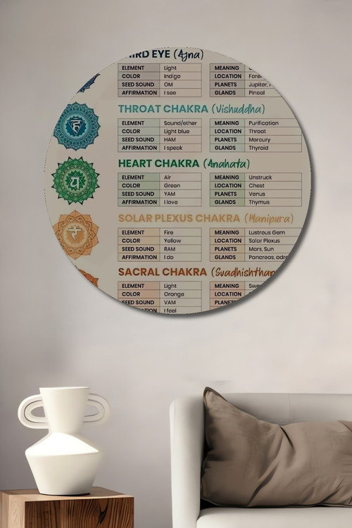 Çakra Rehber Yuvarlak Tablosu Modern Sanat Ahşap Mdf Dekoratif Yuvarlak Tablo