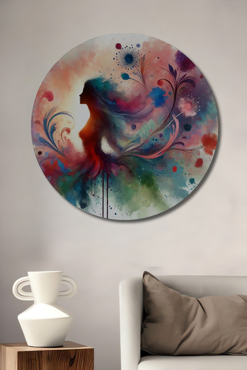 Renklerin Dansı Soyut Sanat Ahşap Mdf Dekoratif Yuvarlak Ev,İşyeri Duvar Tablo